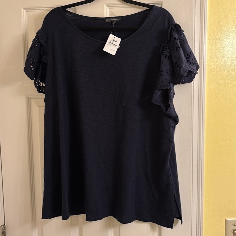 Adrianna Papell Eyelette Ruffle Short Sleeve Top NWT 3X